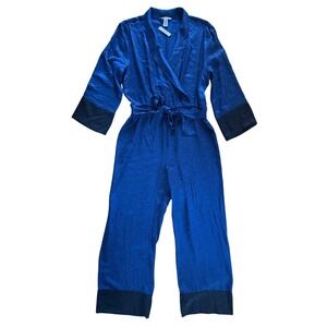 Victoria's Secret Blue Zebra Print Satin Robe Jumpsuit Loungewear Women's L